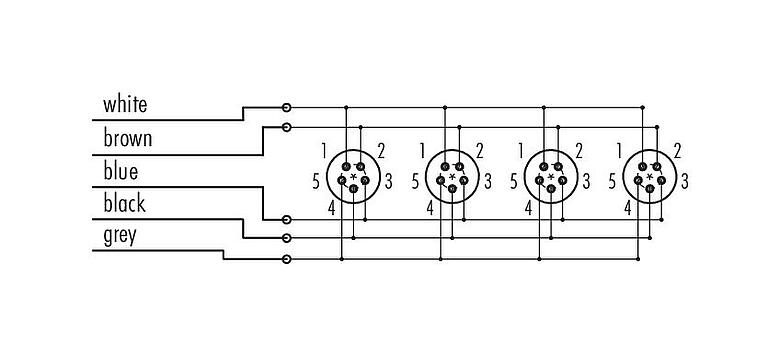 Kabelconstructie 72 9138 500 04 - Snap-In 4-voudige verdeler, aantal polen: 5, onafgeschermd, aan de kabel aangegoten, IP67, 5 x 0,75 mm²