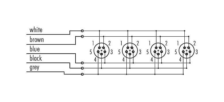 Kabelconstructie 72 9138 500 04 - Snap-In 4-voudige verdeler, aantal polen: 5, onafgeschermd, aan de kabel aangegoten, IP67, 5 x 0,75 mm²
