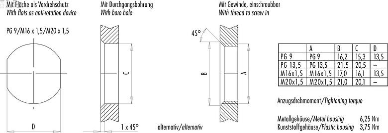 安装说明 M12 针头法兰座, 极数: 4, 非屏蔽, 焊接, IP67, PG 11, 板前安装