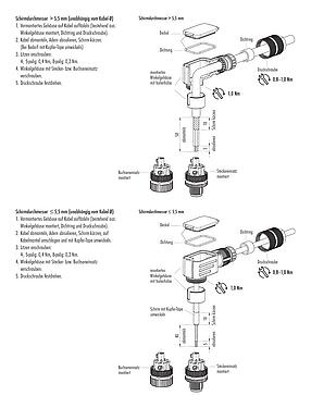 Montageanleitung M12 Winkelstecker, Polzahl: 5, 5,0-8,0 mm, schirmbar, schraubklemm, IP67, UL 2238, Irisfeder