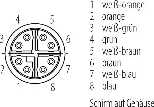 Polbild (Steckseite) M12 Kabeldose, Polzahl: 8, 5,5-9,0 mm, schirmbar, IDC, IP67