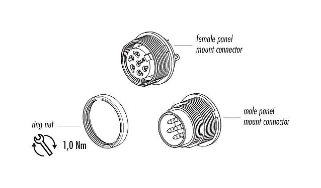 Dessin des composants 09 0304 80 02 - M16 Embase femelle, Contacts: 2 (02-a), non blindé, souder, IP40, Montage frontal