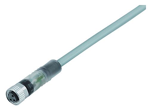 Illustration M8 Female cable connector, Contacts: 3, unshielded, moulded on the cable, IP67/IP69K, UL 2238, PVC, grey, 3 x 0.34 mm², with LED PNP, 5 m