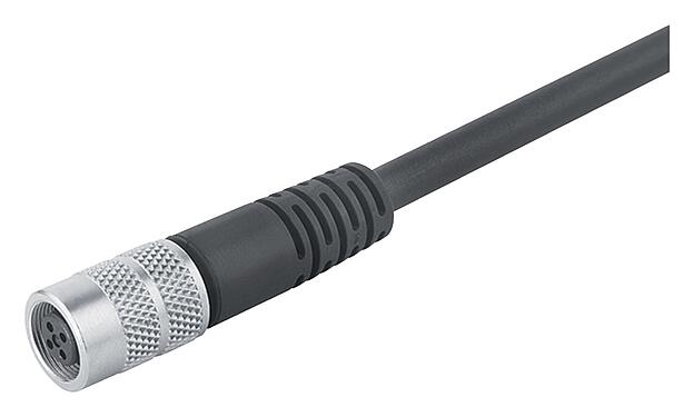 Ilustración M9 Conector de cable hembra, Número de contactos: 3, blindado, moldeado en el cable, IP67, PUR, negro, 5 x 0,25 mm², 2 m