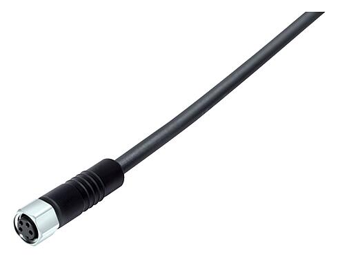 Illustration M8 Connecteur femelle, Contacts: 3, non blindé, surmoulé sur le câble, IP67/IP69K, UL 2238, PUR, noir, 3 x 0,34 mm², Acier inoxydable, 2 m