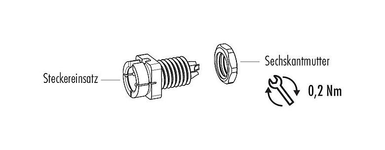 Einzelteildarstellung Snap-In Flanschstecker, Polzahl: 5, ungeschirmt, löten, IP40, 1/4" 28 UNF, Frontmontage