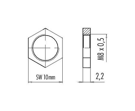 比例图 01 0769 001 - M8 / AS-接口 - 安装螺母M8x0.5; 718/772/775/768系列。