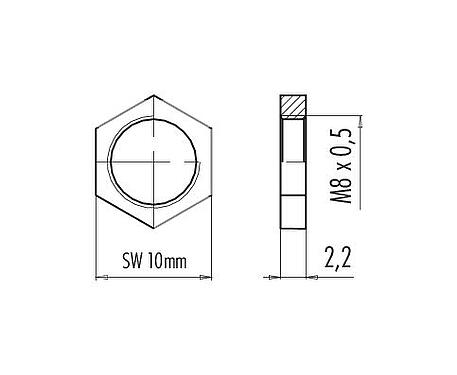 Méretarányos rajz 01 0769 001 - M8 / AS-Interface - Mounting nut M8x0.5