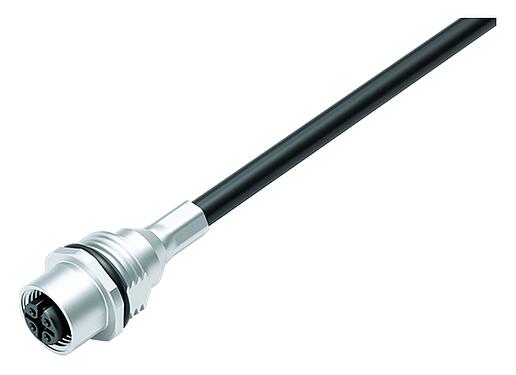 Illustration M12 Female panel mount connector, Contacts: 5, 5.3 mm, shielded, with cable assembled, IP68, M16x1.5, PUR, 5 x 0.25 mm², Front mounting, 0.5 m