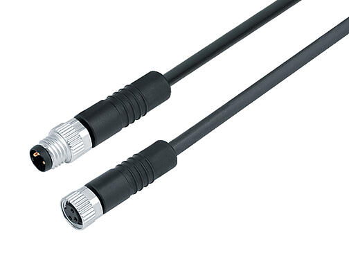 Illustration 77 3406 3405 50004-0200 - M8/M8 Connecting cable male cable connector - female cable connector, Contacts: 4, unshielded, moulded on the cable, IP67, UL, PUR, black, 4 x 0.34 mm², 2 m