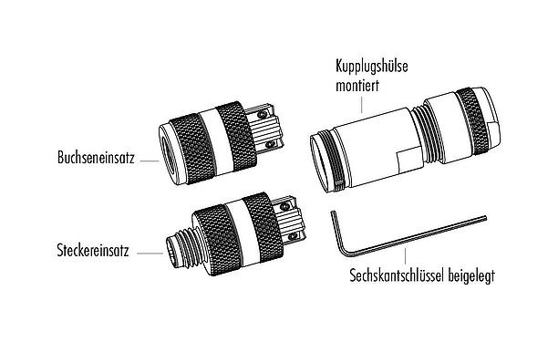 Einzelteildarstellung M8 Kabeldose, Polzahl: 4, 4,0-5,5 mm, schirmbar, schraubklemm, IP67, M8x1,0, Irisfeder