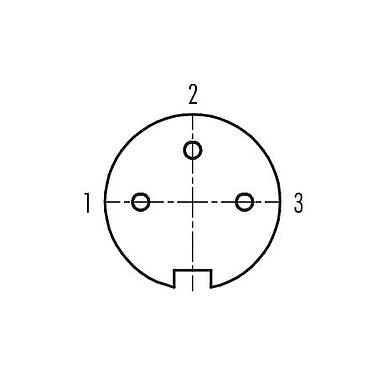 Disposition des contacts (Côté plug-in) 09 0306 92 03 - M16 Connecteur femelle, Contacts: 3 (03-a), 6,0-8,0 mm, non blindé, souder, IP40