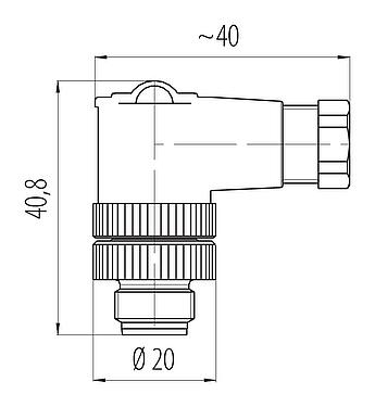 Méretarányos rajz 99 2529 24 03 - M12 derékszögű csatlakozó, : 2+PE, 4,0-6,0 mm, árnyékolatlan, csavaros bilincs, IP67