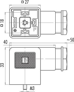 縮尺図 メス電源コネクタ, 極数: 2+PE, 8.0-10.0mm, 非シールド, ねじ圧着, シールなしのIP40, VDE, ESTI+, PG 11