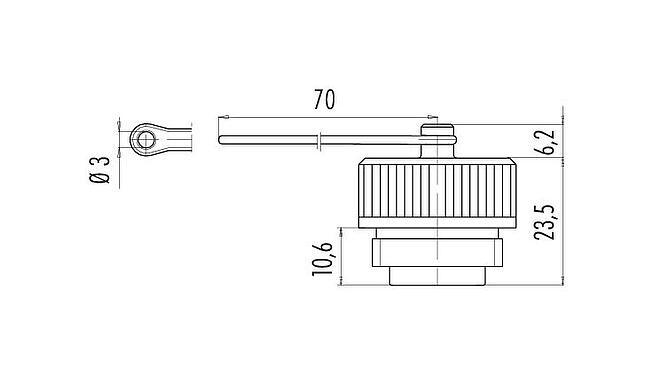 Scale drawing Protecting cap, IP67, for female panel mount connector