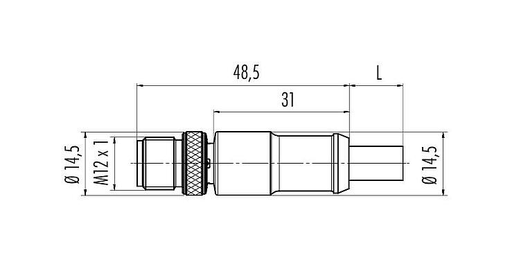 Dessin coté 77 4329 0000 60702-1000 - M12 Connecteur mâle, Contacts: 2, blindé, surmoulé sur le câble, IP67, UL 2238, Profibus, PUR, violet, 2 x 0.25 mm², 10 m