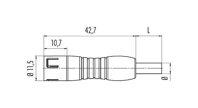 Dessin coté 77 7405 0000 50003-0200 - Snap-In Connecteur mâle, Contacts: 3, non blindé, surmoulé sur le câble, IP67, PUR, noir, 3 x 0,25 mm², 2 m