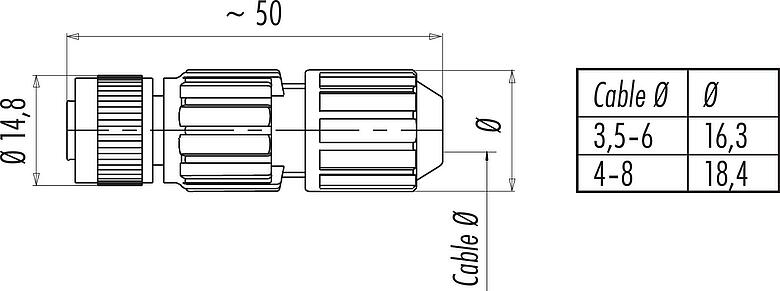 Skalritning M12 Kabeluttag, antal poler: 4, 4,0-8,0 mm, oskärmad, IDC, IP67