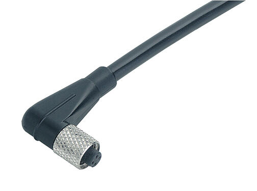 Illustration 77 3454 0000 40004-0200 - M5 Connecteur femelle coudé, Contacts: 4, non blindé, surmoulé sur le câble, IP67, UL, M5x0,5, PUR, noir, 4 x 0,14 mm², 2 m