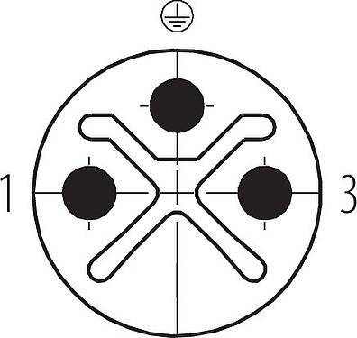 Polbild (Steckseite) M12 Kabelstecker, Polzahl: 2+PE, 8,0-10,0 mm, ungeschirmt, schraubklemm, IP67, UL 2238