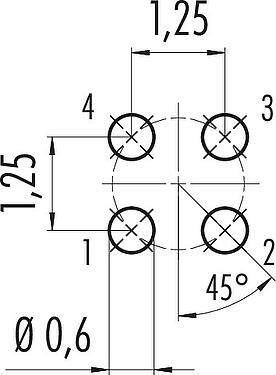 Geleiderconfiguratie M5 Male panel mount connector, aantal polen: 4, onafgeschermd, THT, IP67, UL 2238, M5x0,5, Achterwandmontage, gegoten