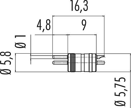 Scale drawing M8 Male receptacle, Contacts: 3, unshielded, solder, IP67, UL 2238, Front mounting, for M8 tube