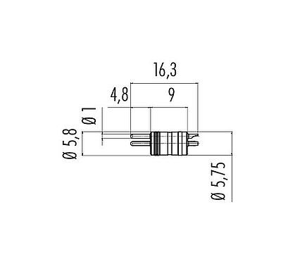 Scale drawing M8 Male receptacle, Contacts: 3, unshielded, solder, IP67, UL 2238, Front mounting, for M8 tube