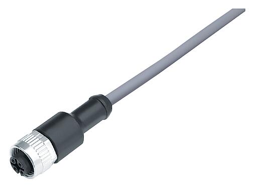 Minh hoạ M12 Ổ cắm cáp, Số lượng cực : 8, không có chống nhiễu, ép phun vào dây cáp, IP68/IP69K, UL 2238, PVC, màu xám, 8x0,25mm², 5m