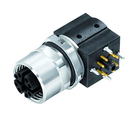 Illustratie M12 Female panel mount connector, aantal polen: 8, schermbaar, THT, IP67, UL, M12x1,0, Achterwandmontage