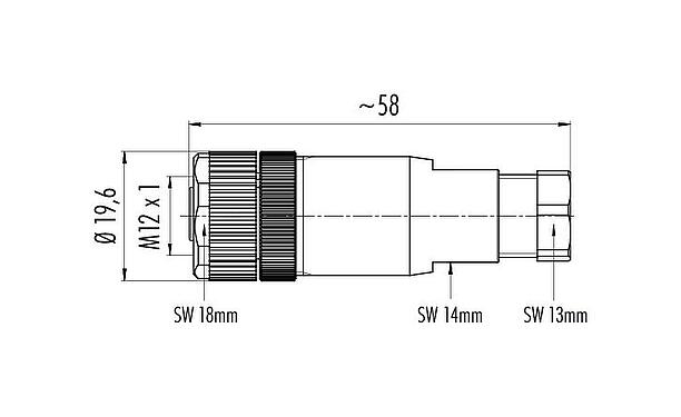 Skalritning 99 0436 110 05 - M12 Kabeluttag, antal poler: 5, 6,0-8,0 mm, oskärmad, skruvkläm, IP67, UL 2238