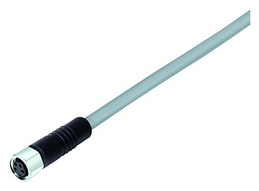 Illustration 77 3706 0000 20003-0200 - M8 Female cable connector, Contacts: 3, unshielded, moulded on the cable, IP67/IP69K, UL, PVC, grey, 3 x 0.34 mm², stainless steel, 2 m
