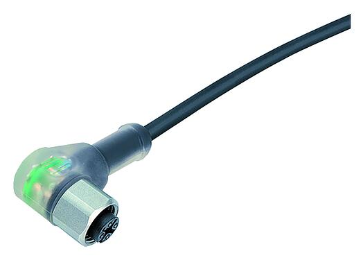 Illustrazione 77 3834 0000 50004-0200 - M12 Connettore angolare femmin, Numero poli: 4, non schermato, stampato sul cavo, IP69K, UL 2238, PUR, nero, 4 x 0,34 mm², con PNP a LED, Acciaio inox, 2 m
