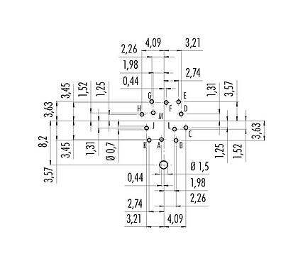 Conductor layout 09 0332 290 12 - M16 Female panel mount connector, Contacts: 12 (12-a), shieldable, THT, IP40, front fastened