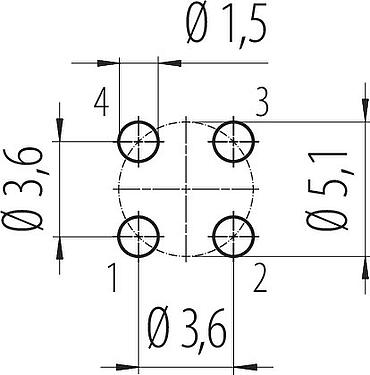 Geleiderconfiguratie M12 Male panel mount connector, aantal polen: 4, onafgeschermd, THT, IP68, UL 2238, M16x1,5, Achterwandmontage, gegoten