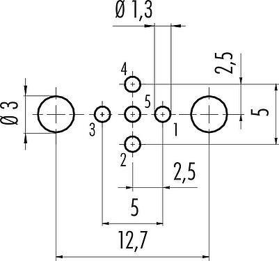 Lábkiosztás M12 panelre szerelhető foglalat, : 5, árnyékolható, THT, IP68, UL 2238, PG 9, hátsó panel felszerelés, öntött