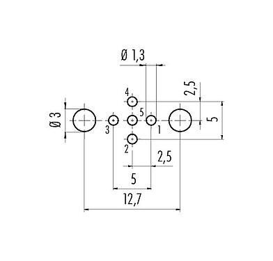 導体レイアウト 86 0532 1121 00005 - M12 メスパネルマウントコネクタ, 極数: 5, シールド可能, THT, IP68, UL, PG 9, 前面取り付け
