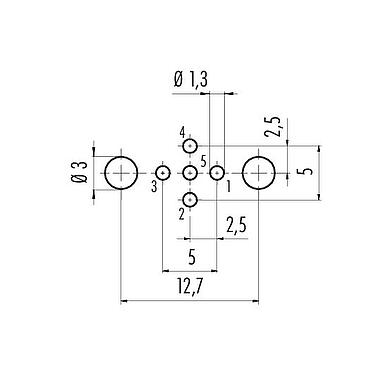 Disposition du conducteur 86 0532 1121 00005 - M12 Embase femelle, Contacts: 5, blindable, THT, IP68, UL 2238, PG 9, Montage mural arrière
