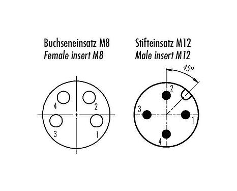 觸點排列 M12/M8 適配器, : 4, 非遮罩, 插拔式, IP67