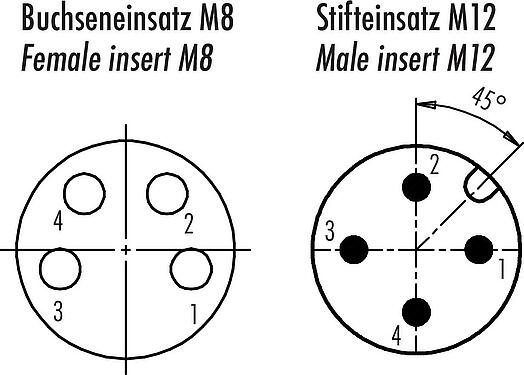 联系安排 (外掛程式側) M12/M8 适配器, 极数: 4, 非屏蔽, 插拔式, IP67