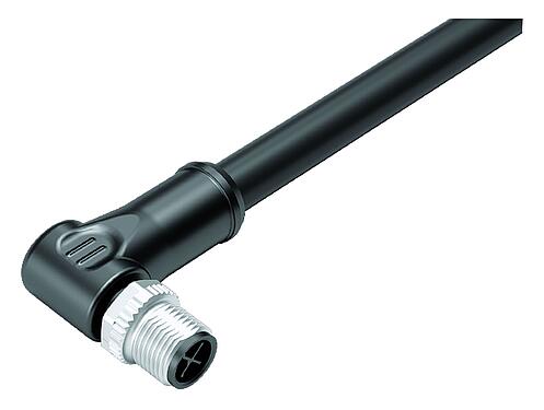 Illustratie M12 Male haakse connector, aantal polen: 3+PE, onafgeschermd, aan de kabel aangegoten, IP68, UL, PUR, zwart, 4 x 1,50 mm², 5 m