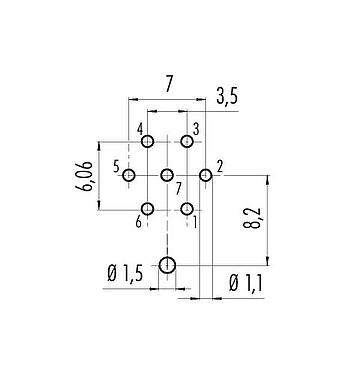 Conductor layout 09 0328 290 07 - M16 Female panel mount connector, Contacts: 7 (07-a), shieldable, THT, IP40, Front mounting