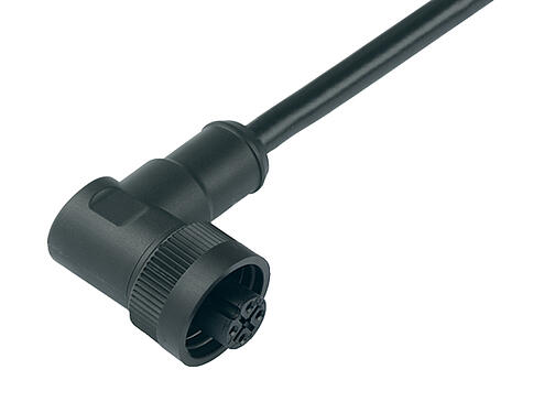 3D View 79 0234 20 04 - RD24 Female angled connector, Contacts: 3+PE, unshielded, moulded on the cable, IP67, PVC, black, 4 x 1.50 mm², 2 m
