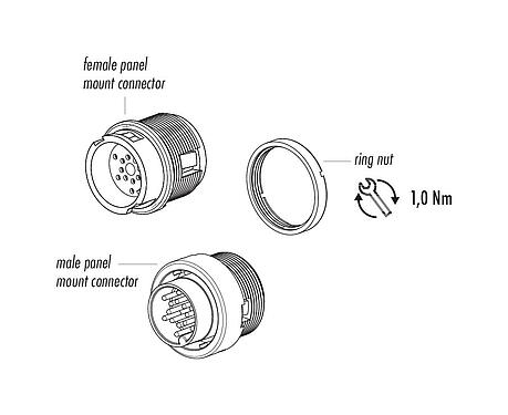 Component part drawing 99 0667 00 19 - Bayonet Male panel mount connector, Contacts: 19, unshielded, solder, IP40