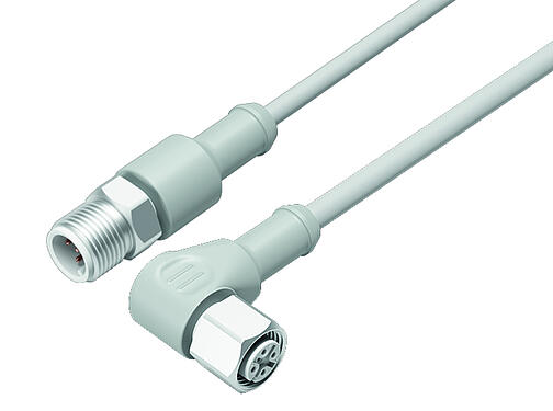 Illustration 77 3734 3729 40404-0500 - M12/M12 Connecting cable female angled connector - male cable connector, Contacts: 4, unshielded, moulded on the cable, IP69K, Ecolab, FDA compliant, Special TPE, grey, 4 x 0.34 mm², Food & Beverage, stainless steel, 5 m