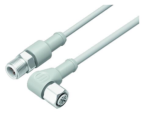 Illustration 77 3734 3729 20908-0500 - M12/M12 Câble de raccordement connecteur femelle coudé, Contacts: 8, non blindé, surmoulé sur le câble, IP69K, UL, Ecolab, PVC, gris, 8 x 0,25 mm², Industrie alimentaire, Acier inoxydable, 5 m