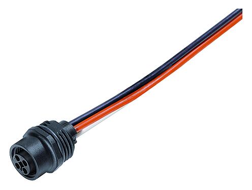 Illustratie M12 Female panel mount connector, aantal polen: 4, onafgeschermd, draden, IP68, UL 2238, M16x1,5, Frontaansluiting