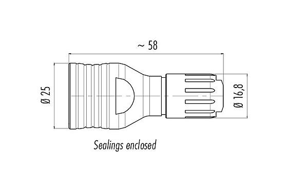 Disegno in scala 08 2606 000 001 - Push-Pull - Adattatore per cavo cavo Connessione per accettare un connettore a flangia, uscita cavo 4-6 mm, 6-8 mm, guarnizioni in dotazione allentate; serie 440
