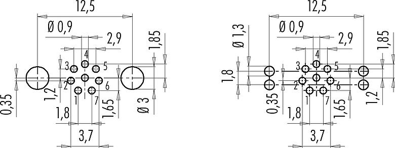 Disposition du conducteur M9 Embase femelle, Contacts: 8, blindable, THT, IP67, M12x0,5, Montage mural arrière, coulé