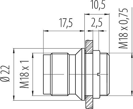 Schaaltekening M18 Male panel mount connector, aantal polen: 4, onafgeschermd, soldeer, IP67, M18x0,75, Frontaansluiting