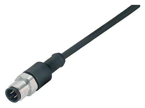 Illustration M12 Connecteur mâle, Contacts: 5, non blindé, surmoulé sur le câble, IP67/IP69K, UL 2238, PUR, noir, 5 x 0,34 mm², Acier inoxydable, 5 m